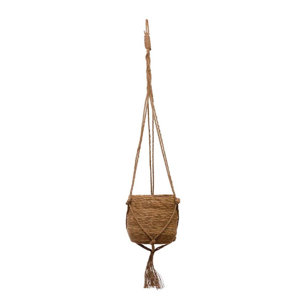 NEW CREATIVE CO-OP straw planter with jute hanger in brown